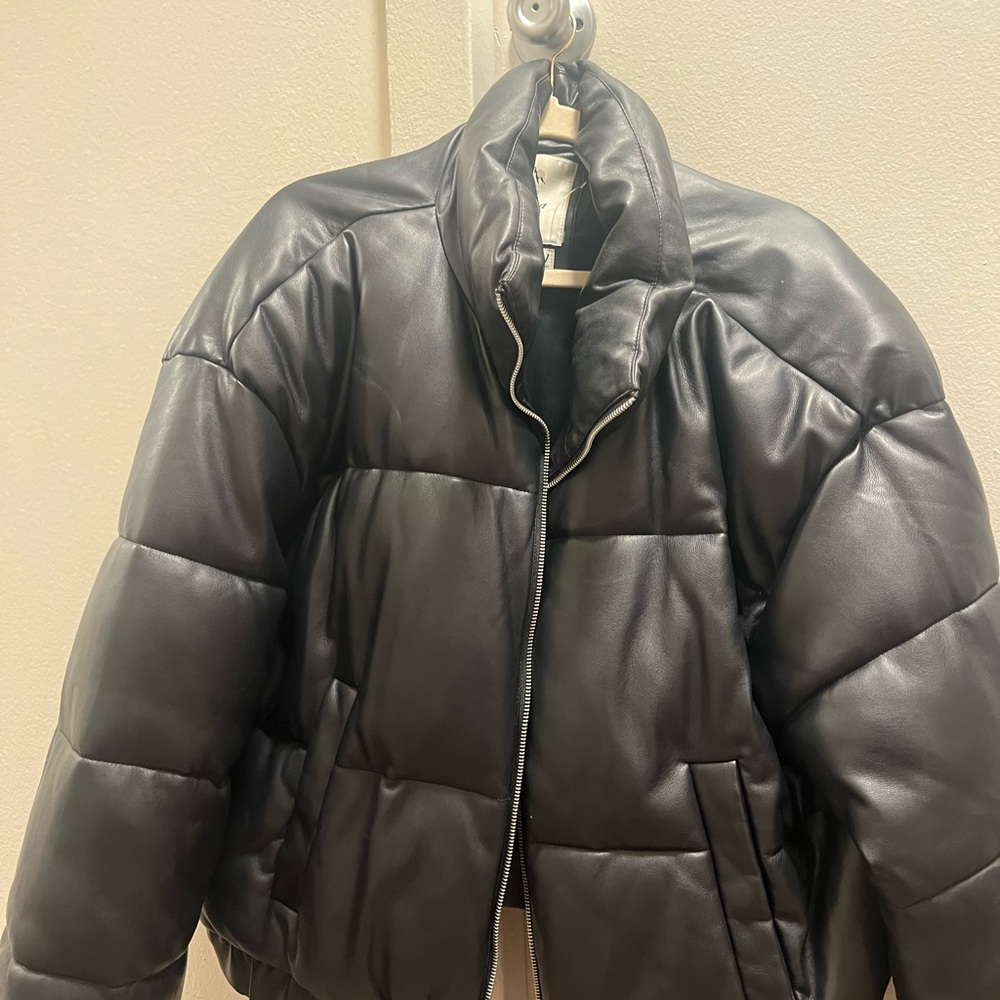 Abercrombie Women's Black Leather Puffer Jacket
